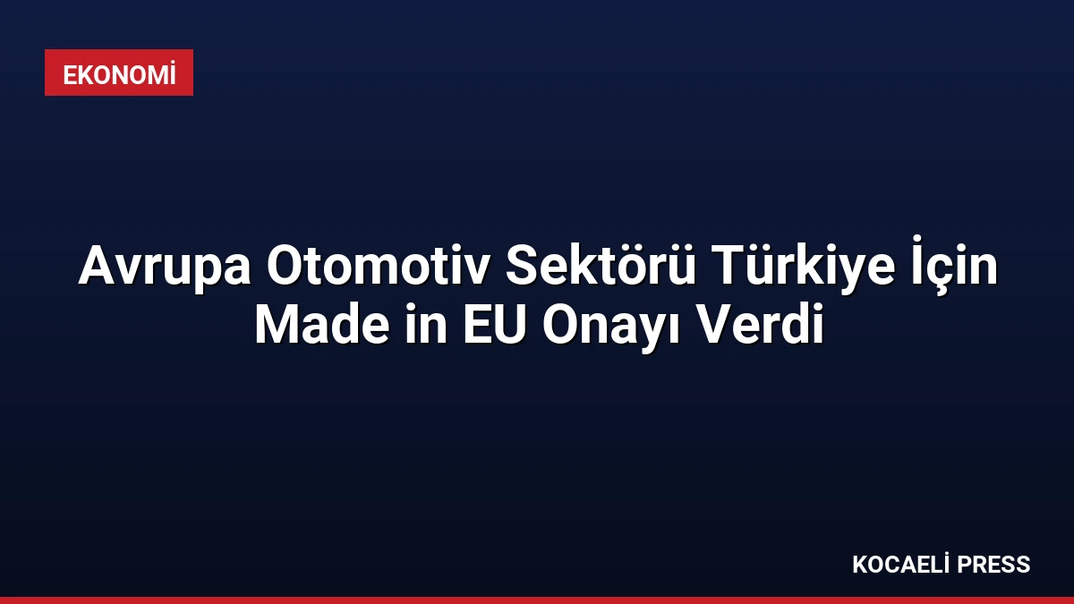 Avrupa Otomotiv Sektörü Türkiye İçin Made in EU Onayı Verdi